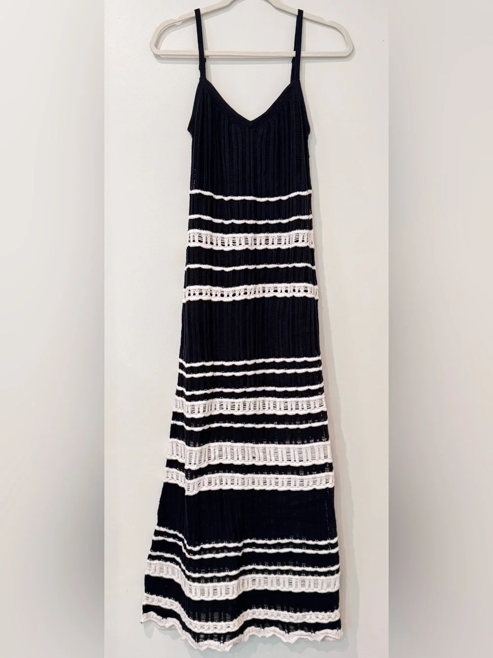 NWT Abercrombie & Fitch Crochet Striped Maxi Dress in Black/Cream Size M
